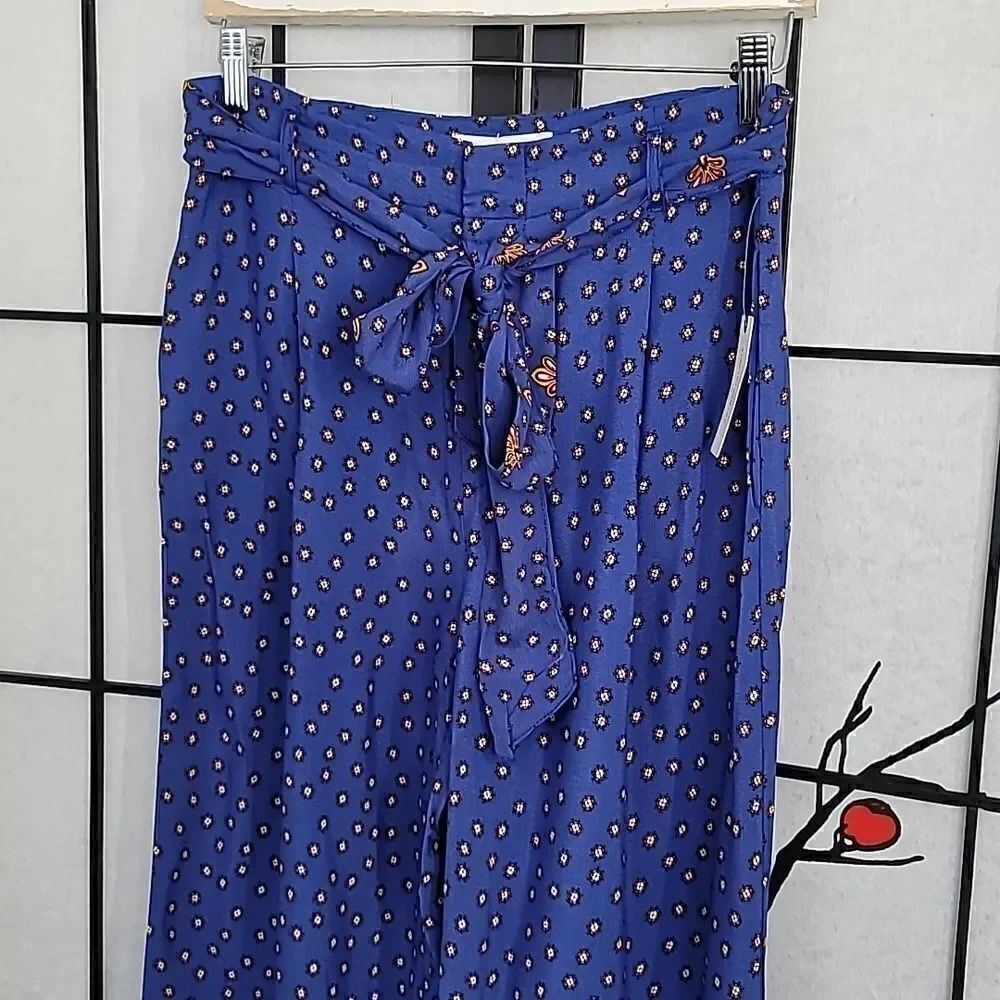 Anthropologie Wide Leg Palazzo Pants Size 6 Blue Print Resort Vaca - Picture 5 of 8